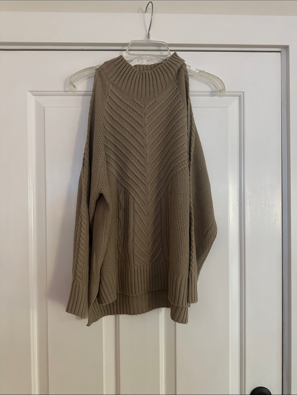 Women's Taupe Cable Chevron Turtleneck Sweater